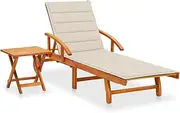 Sun Lounger, Sun Lounge Camping Chair Outdoor Chaise Lounge with Table and Cushion Solid Wood Acacia