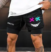Devil Smiley Face Pattern 3D Printing Men's Shorts Sports Casual Summer Shorts Black M