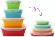 Set of 4 Silicone collapsible Food Storage containers with snap lids BPA FREE
