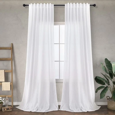 White Back Tab Curtains 96 Inches Long for Bedroom 2 Panels Rod Pocket Drapes...
