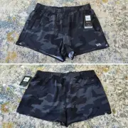 New! RVCA Yogger 4-Way Stretch Athletic Shorts Women's Sz Large Green Black Camo