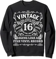 [X.Style] Vintage 16th Birthday for Him Aging Like Fine Vinyl Record Sweatshirt ds1201 Sweater (S) Black
