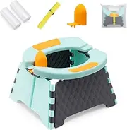 Toddler Portable Potty Training Seat for Kids Baby Foldable Toilet Child Travel Potty in Car Camping Potty Chair Seat for Indoor Outdoor, with 60 Disposable Bags