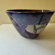 Signed Studio Hand Thrown Art Pottery Bowl Blue Brown Drip Glaze