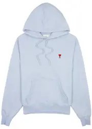 Ami Paris Logo Hooded Stretch-cotton Sweatshirt - Light Blue - S S