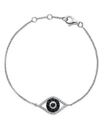 Diamond and Blue Sapphire Evil Eye Bracelet in 14K White Gold