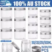 10-30X Clear Plastic Round Storage Container Screw Jar Top Lid Condiment Kitchen