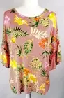 HARLOW & ROSE WHITE PRINTED WOMEN BLOUSE SHORT RUFFLE SLEEVES CREW NECK 1187B-M