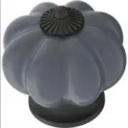 (5 Pack) 1-1/2 inch Ceramic Pumpkin Knob Stone Gray with Matte Black