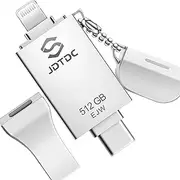 JSL JDTDC 512GB Apple MFi Certified iPhone Photo Stick - 3 in 1 USB3.0 iOS Flash Drive for iPhone 16/15, 3 in 1 USB-C & Lightning Ports, Backup & Encryption Function