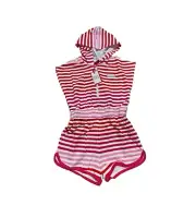 Hunter for Target Girl's Hooded Short Sleeve Romper - Pink/Red Stripes, S (6/6X)