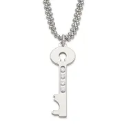 24 Inch Stainless Steel Polished Key W/ Cz Double Chain Necklace