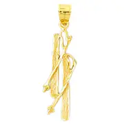 14K Gold Snow Skis and Poles Pendant