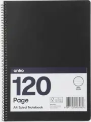 2x A4 Spiral Notebook - Black Notebook School Office Note Book 8mm Ruled Pages.