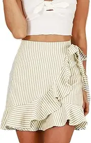 [ERTYUIO] Short Skirt Pleated Pleated Chiffon Mini Skirt Solid Ruffle A Line Lace Up Short Skirt