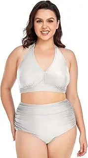 [Caihoyu] Large Size Lady Bikini Tummy Control Bathing Suits High Waisted Bikini Swimwear Light L, Multicoloured, XX-Large