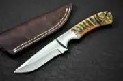 Handmad D2steel Skinner Knife with Beautiful Bone handle included leather sheath