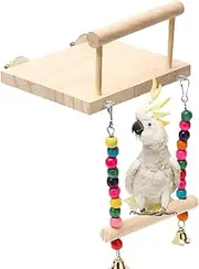 Bird | Wooden Flat Perch Wheel Chewing Toy with Swing,Bird Perches with Rattle for Lovebird Chinchilla Hamster
