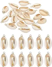 [uxcell] Natural Seashell Charm, 20 Pcs Oval Dyed Shell Craft Pendants with Hole Shell Connection for Necklace DIY Ocean Jewelry Making, Gold