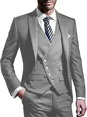 [JEShifangjiusu] Suit for Men 3 Pieces Business Wedding Prom Evening Jacket Formal Suit Evening Jacket Pants, Light grey, 7XL