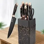 Frafuo Black Gold Stainless Steel 7 Piece Chef Knife Set with Block - Professional Kitchen Knives for Meat, Vegetables, Fruits | Razor Sharp, Anti-Rust, Ergonomic Handle & Self-Sharpening System
