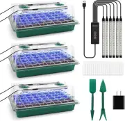 Kitchess 3 Pack Seedling Tray 120 Cells, Seed Starter Tray with 6 LED Plant G...