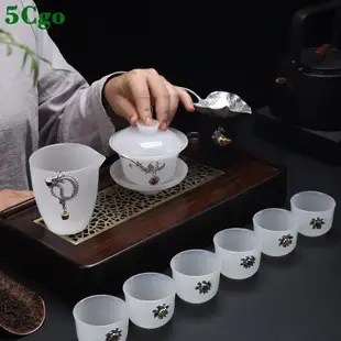 5Cgo【茗道】陶瓷景德鎮琉璃玉白瓷如冰似玉鑲銀功夫茶具大號泡茶碗三才蓋碗茶杯576391694347