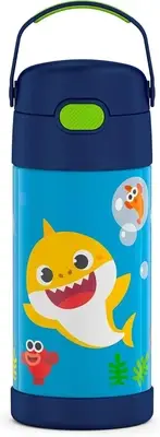 FUNTAINER Water Bottle with Straw - 12 Ounce, Baby Shark - Kids Stainless Steel