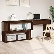Brown Oak Corner Desk, Rotatable Design, Adjustable Engineered Wood Computer Table for Home Office, Study, Gaming Area, Desk Rotatable Design