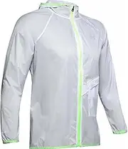 [Under Armour] Men's Qualifier Storm Run Packable Graphic Jacket, Halo Gray/Lime Light/Reflective (014)