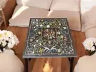 Square Marble Inlay Coffee Table Black Semi Precious Stone Handmade Balcony Deco