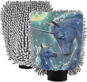 XYMZR Absorbent Microfiber Car Wash Mitt Horse Forest Fantasy, Funny Cute Anime Scratch Free for Cars Cleaning, Home Cleaning Mitts, 2 Pack, 10.24” L x 7.09” W