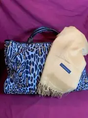 Womens tote bag, LARGE, designer leopard print withYellow tassel scarf