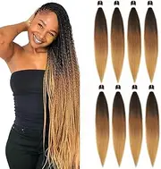 Pre Stretched Braiding Hair Ombre 36 Inch Long Brown Braiding Hair 8 Packs Easy Braids Hair Yaki Straight Hot Water Setting Synthetic Ombre Braid Hair Extensions for Crochet Hair Braiding Twist