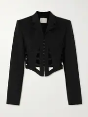[DION LEE] DION LEE - Cage Grosgrain-trimmed Twill Blazer - Black - UK 12 UK 12 Black