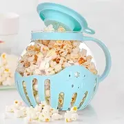 [mosiller] Popcorn Maker - 2.25 Quart Microwave Popcorn Bowl, 3-in-1 Lid Measures Kernels & Melts Butter, Microwave Popcorn Popper, BPA Free, Dishwasher Safe, Oil-Free & Temperature Safe Glass,Blue