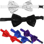 [VALICLUD] Bowties Set 5pcs Red Blue Sequin Collar Bowties Men's Women's Party Bow Ties Comfortable Material Dress up Costumes Wedding Birthday Silver