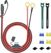 Range Tour SAE to O-Ring Terminal Extension Cable Wire, 1m/3.2ft 14AWG 12V-24V SAE Extension Cable With Fuse, 2Pin Quick Disconnect Clamp Cable for Battery Charger/Maintainer