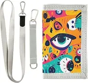 [Yoogain] Doodle Abstract Eyes Colorful billfold wallet for womens cool mens trifold wallet with lanyard, doodle abstract eyes colorful, 1 size, Fashion