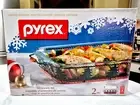 VTG Pyrex Serveware 2 Piece Basket Serving Set 3 QT Limited Christmas Trees 9x13
