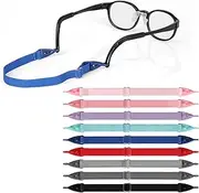 [Dhoptical] 9 Pcs Kids Eyeglass Retainers - Elastic Adjustable Strap Sports Glasses Chain with Non-Slip Perforated Locking Clips - Anti-Lost Secure Holder for Boys Girls Teens