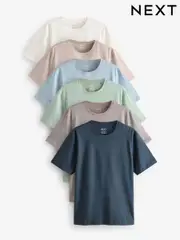Ecru/Blue/Green/Neutral Mushroom/Grey/Stone Regular Fit Essential Cotton T-Shirts 6 Pack (AT9276) | $82