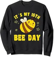[X.Style] 15 Year Old Happy 15th Birthday Bee Day Bee 15th Birthday Sweatshirt ds363 Sweater (S) Black