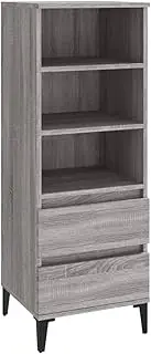 vidaXL Highboard Storage Cabinet, Grey Sonoma, Engineered Wood Material, Industrial Style, Stable Metal Feet, 3 Shelves and 2 Drawers, Assembly Required