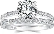 [Tsnamer] 1.25CT 925 Sterling Silver Bridal Ring Sets Round CZ Engagement Rings Vintage Ring Promise Rings for Her Wedding Bands for Women