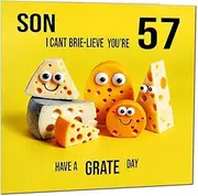 57th Son Birthday Card for Son - Cheese Pun Funny Son's Birthday Card for 57 Year old fifty seventh, fifty seven
