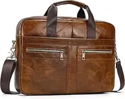 [SAIION] Genuine Leather Briefcase for Men, Laptop Computer Shoulder Bag With Strap, 15.6 Inch Business Travel Work Handbag