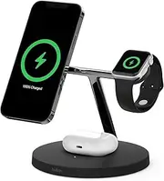 [Belkin] BoostCharge PRO 3-in-1 Wireless Charger with MagSafe for iPhone 16, iPhone 15, 14, 13 and 12 + Apple Watch + AirPods (Magnetically Charges iPhone 16, iPhone 15, 14, 13 and 12 Models up to 15W)