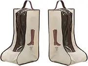 [Hewnda] Portable 2 Pack Boots Storage, Portable waterproof storage bags are used for travel storage, under the bed,wardrobe and shoe cabinet, Beige, Tall, Simple