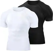 [Towintec] Men's Compression Shirt Short Sleeve Crew Neck Running Shirt Jogging Base Layer Classics Functional Shirt Breathable T-Shirt Quick-Drying Gym Bodybuilding Men's Muske Tops